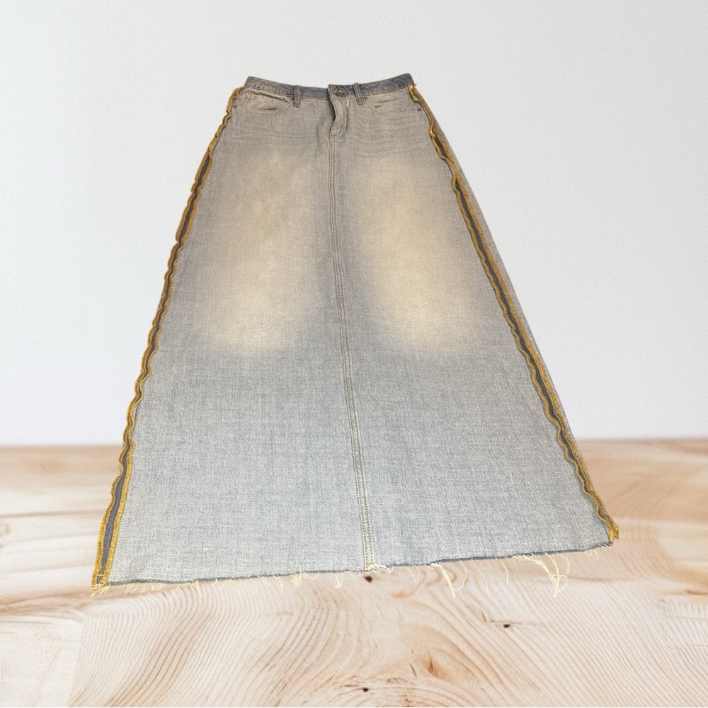 Forever 21 Light Wash Denim A-Line Skirt with SideTrim